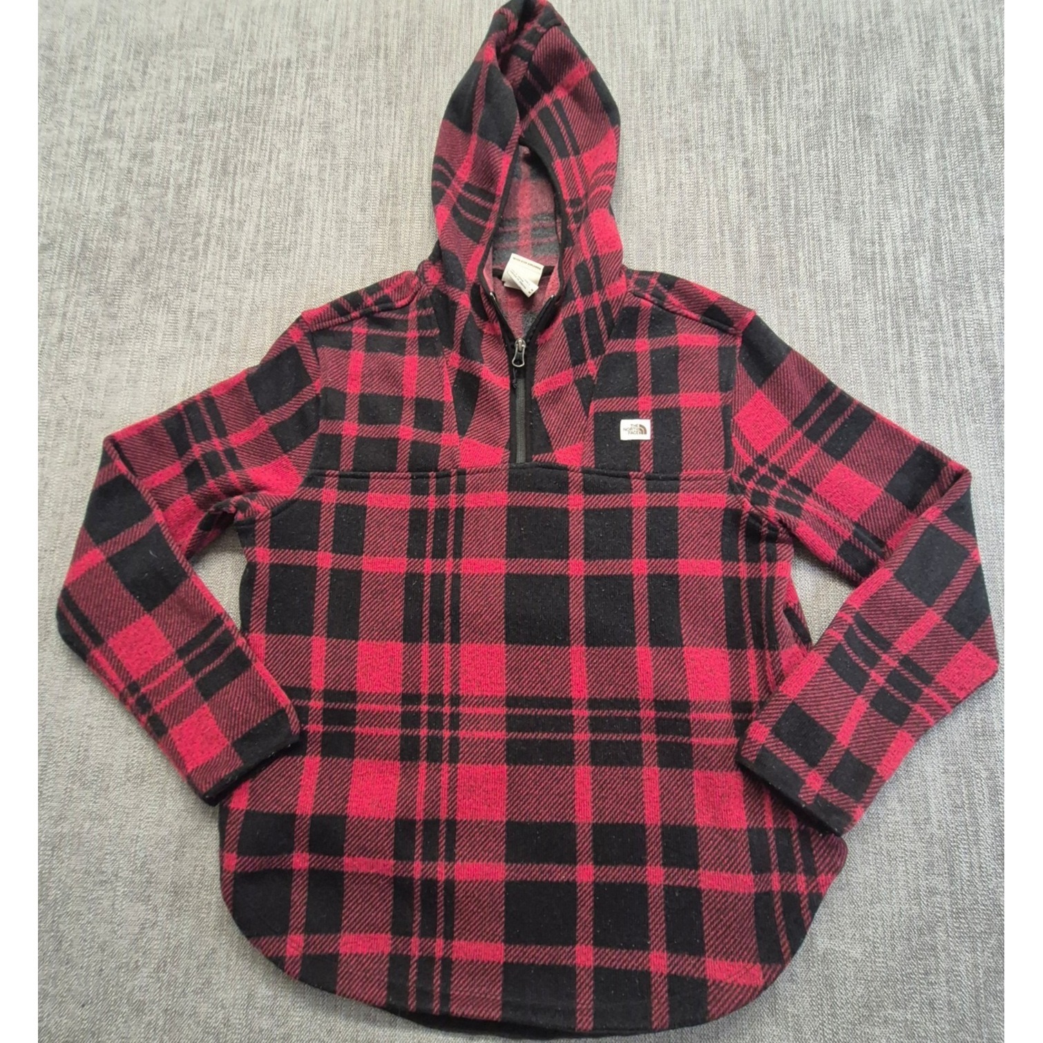 The North Face Women's M Red/Black Plaid Fleece Hoodie 1/4 Zip Pullover
